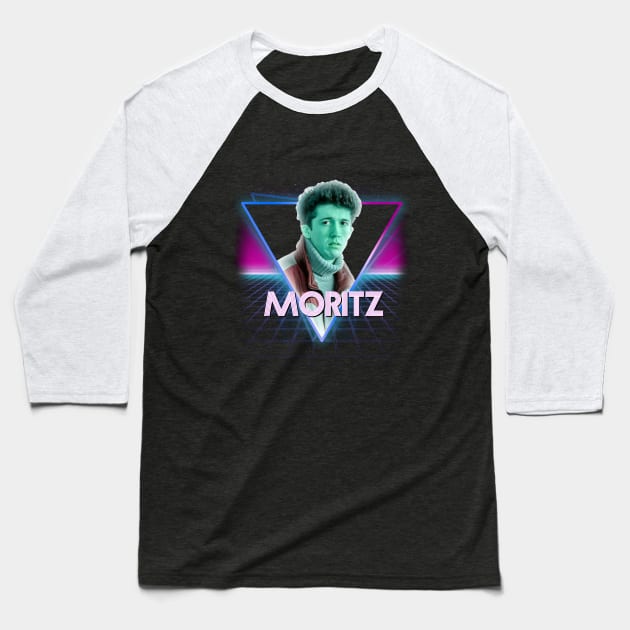 Moritz Retro 80s Neon Landscape Baseball T-Shirt by Bevatron